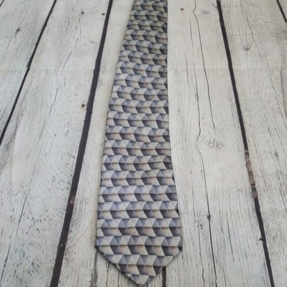 Massini Blue Grey Geometric Triangle Silk Tie - Picture 1 of 8